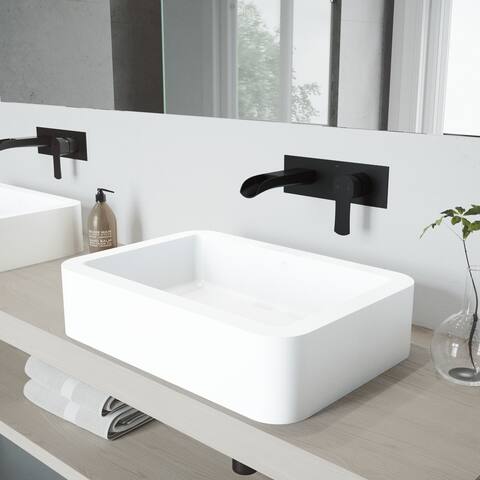 VIGO Petunia Vessel Bathroom Sink Set with Cornelius Wall Mount Faucet