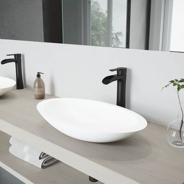 VIGO Wisteria Matte Stone Bathroom Sink Set with Niko Vessel Faucet
