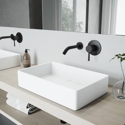 VIGO Magnolia Matte Stone Bathroom Sink Set and Olus Wall Mount Faucet