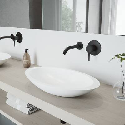 VIGO Wisteria Matte Stone Bathroom Sink Set and Olus Wall Mount Faucet