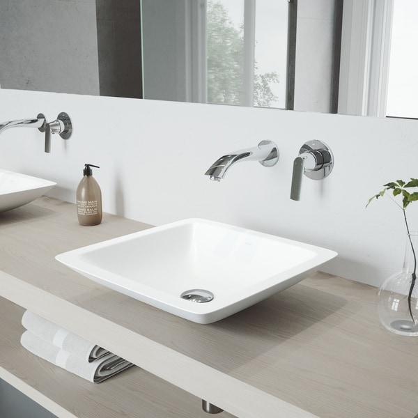 VIGO Begonia Vessel Bathroom Sink Set with Aldous Wall Mount Faucet