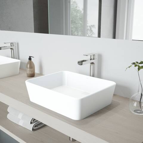 VIGO Marigold Matte Stone Vessel Bathroom Sink Set with Amada Faucet