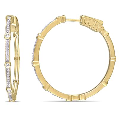 Miadora 10k Yellow Gold 1/3ct TDW Diamond Circular Station Hoop Earrings