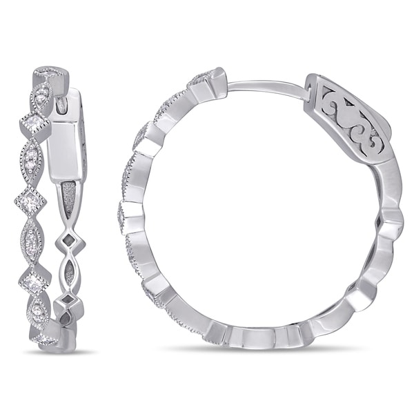 Miadora 10k White Gold 1/4ct TDW Round and Princess-Cut Diamond Infinity Hoop Earrings. Opens flyout.