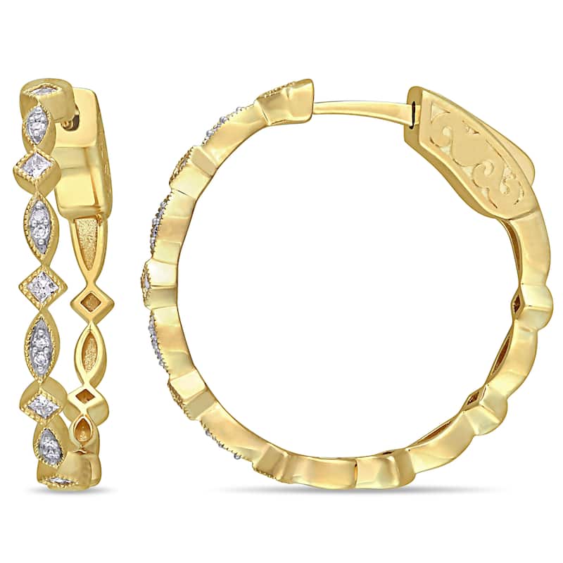 Miadora 10k Yellow Gold 1/4ct TDW Round and Princess-Cut Diamond Infinity Hoop Earrings