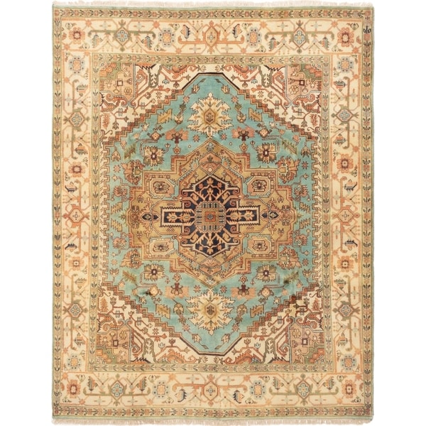 ECARPETGALLERY Hand-knotted Serapi Heritage Cyan Wool Rug - 7'10 X 10'2