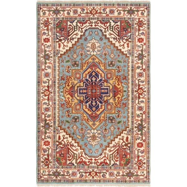 ECARPETGALLERY Hand-knotted Serapi Heritage Light Blue Wool Rug - 5'0 x 7'10