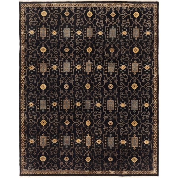 ECARPETGALLERY Hand-knotted Ikat Royale Black Wool Rug - 7'8 x 10'0