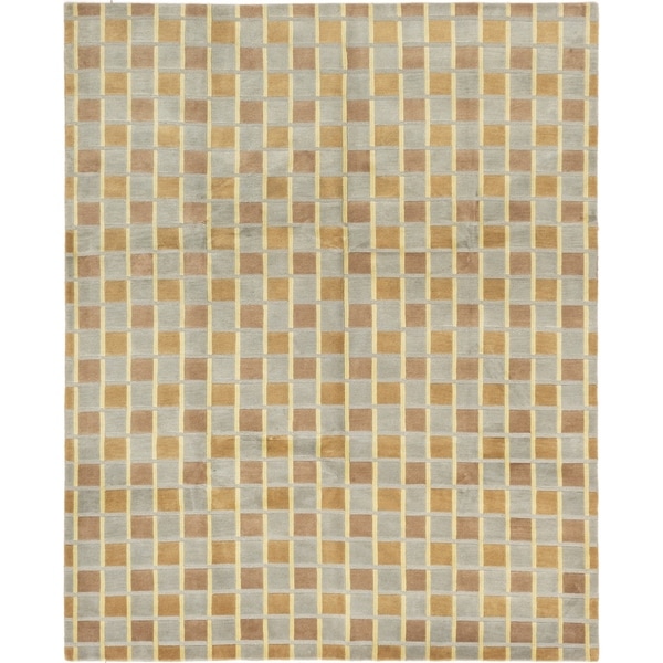 ECARPETGALLERY Hand-knotted Aurora Brown, Grey Wool Rug - 7'10 x 9'3