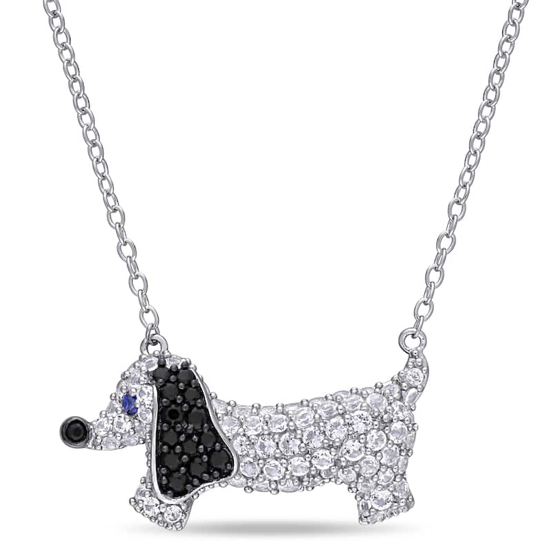 Miadora Sterling Silver Created Blue and White Sapphire Black Spinel Dog Necklace