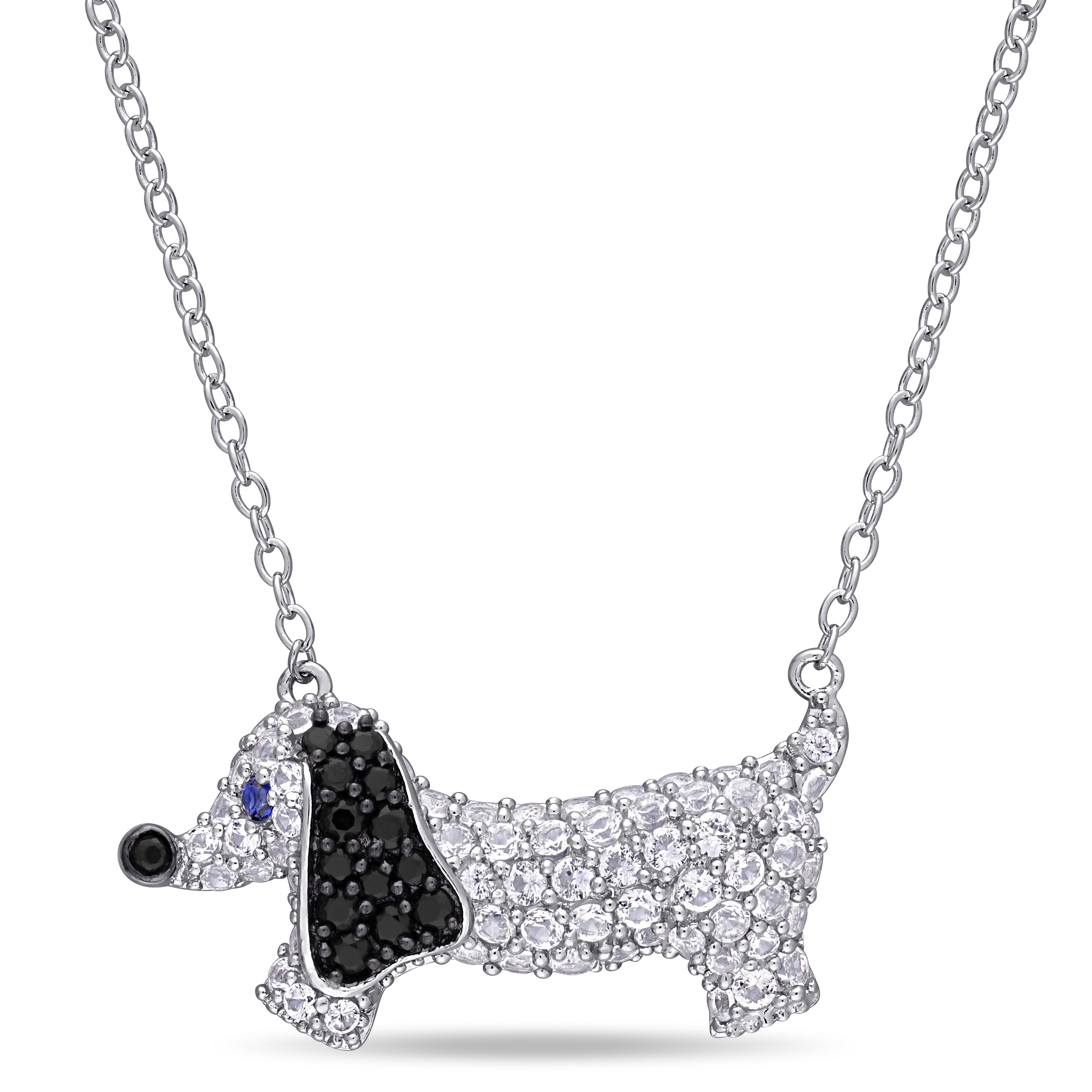 Miadora Sterling Silver Created Blue and White Sapphire Black Spinel Dog Necklace