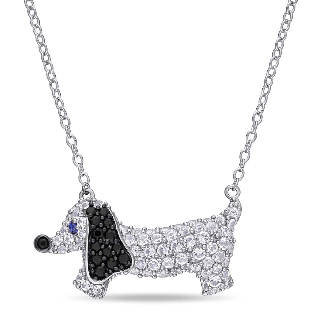 Miadora Sterling Silver Created Blue and White Sapphire Black Spinel Dog Necklace