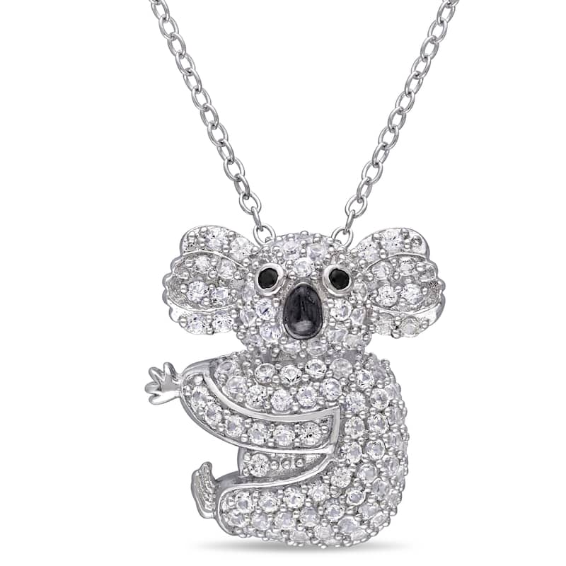 Miadora Sterling Silver Created White Sapphire Black Spinel Koala Necklace