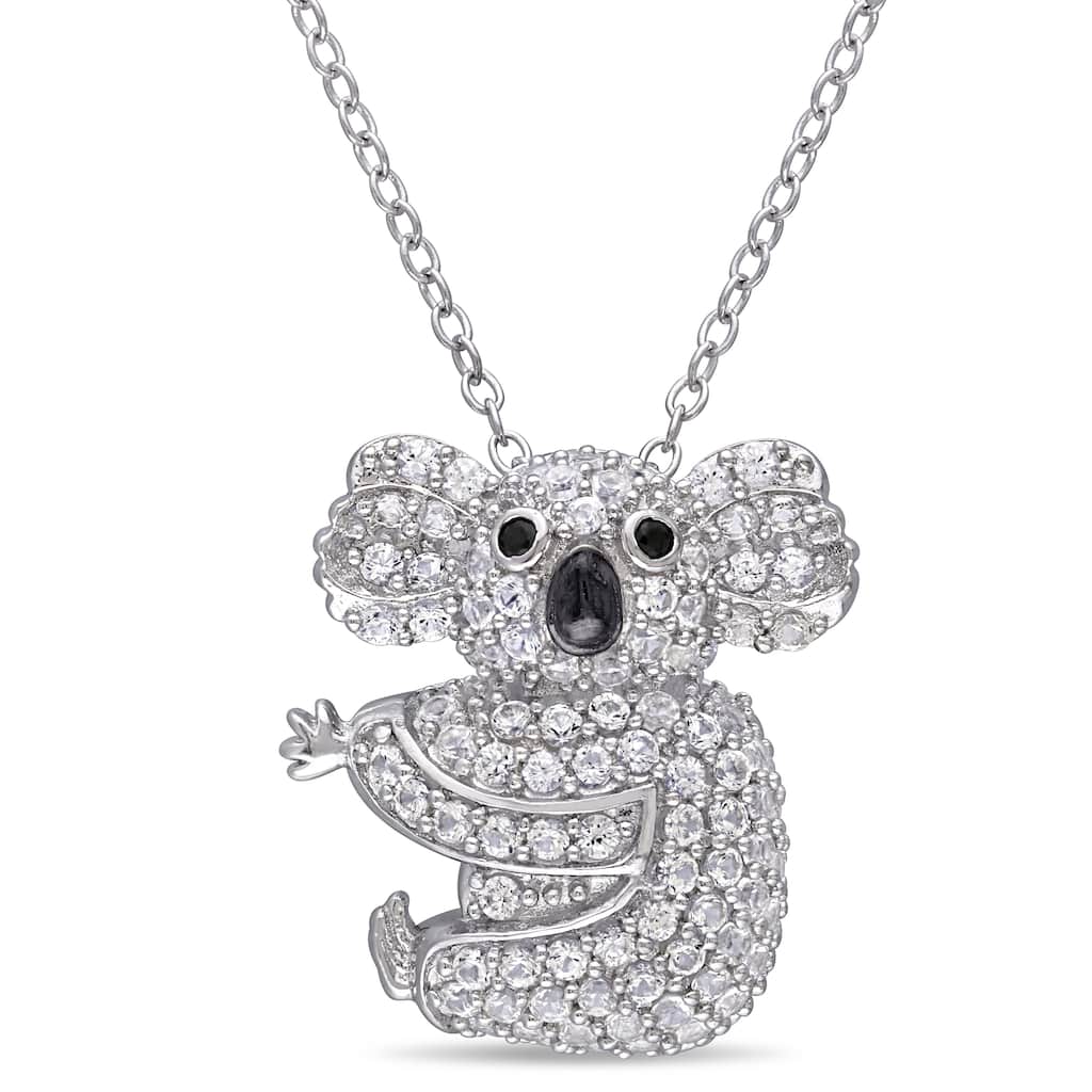 Miadora Sterling Silver Created White Sapphire Black Spinel Koala Necklace
