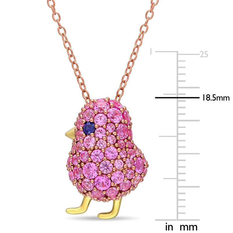 Miadora 2-Tone Rose and Yellow Plated Sterling Silver Created Pink and Blue Sapphire Bird Necklace