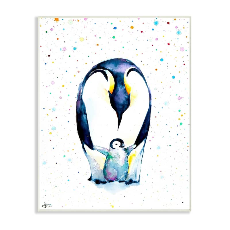 Stupell Polka Dot Penguin Mom And Baby Family Wood Wall Art, 10x15 