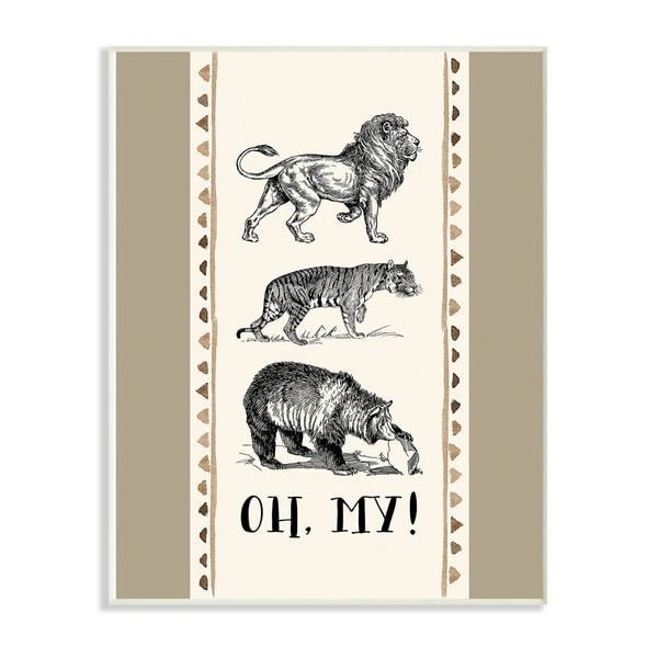 The Kids Room By Stupell Lions and Tigers and Bears Oh My Tribal Geo Triangles Wood Wall Art, 10x15, Proudly Made in USA