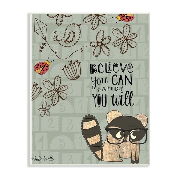 The Kids Room By Stupell Believe You Can Floral Pattern Woodland Creature Wood Wall Art, 10x15, Proudly Made in USA