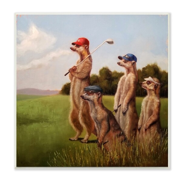The Stupell Home Decor Collection Meerkats Playing Golfand Sunglasses Wood Wall Art, 12x12, Proudly Made in USA - Multi-color