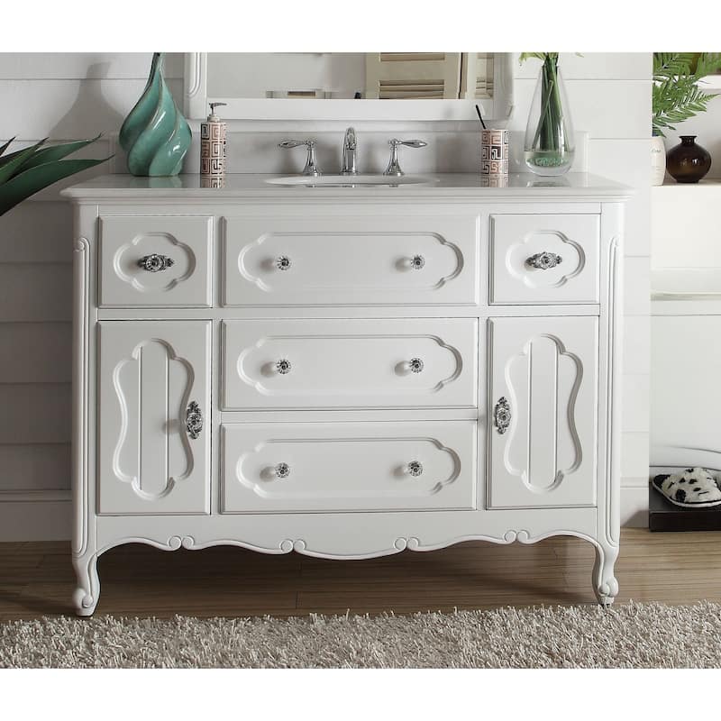 48" Benton Collection Knoxville Shabby Chic White Bathroom Vanity
