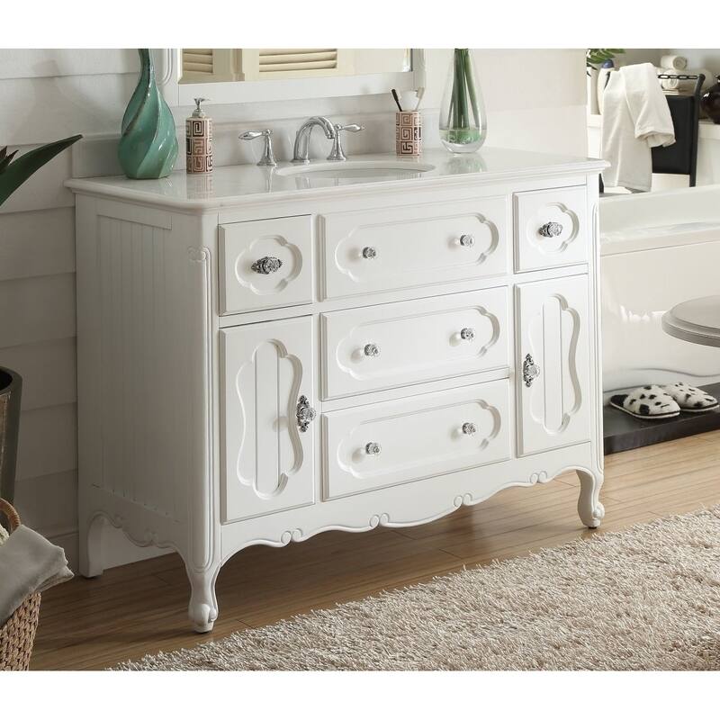 48" Benton Collection Knoxville Shabby Chic White Bathroom Vanity