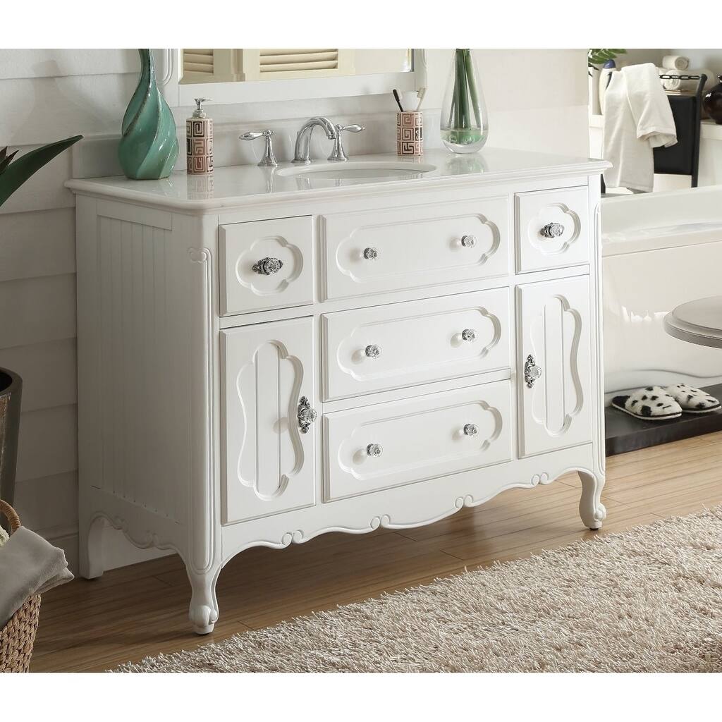 48" Benton Collection Knoxville Shabby Chic White Bathroom Vanity