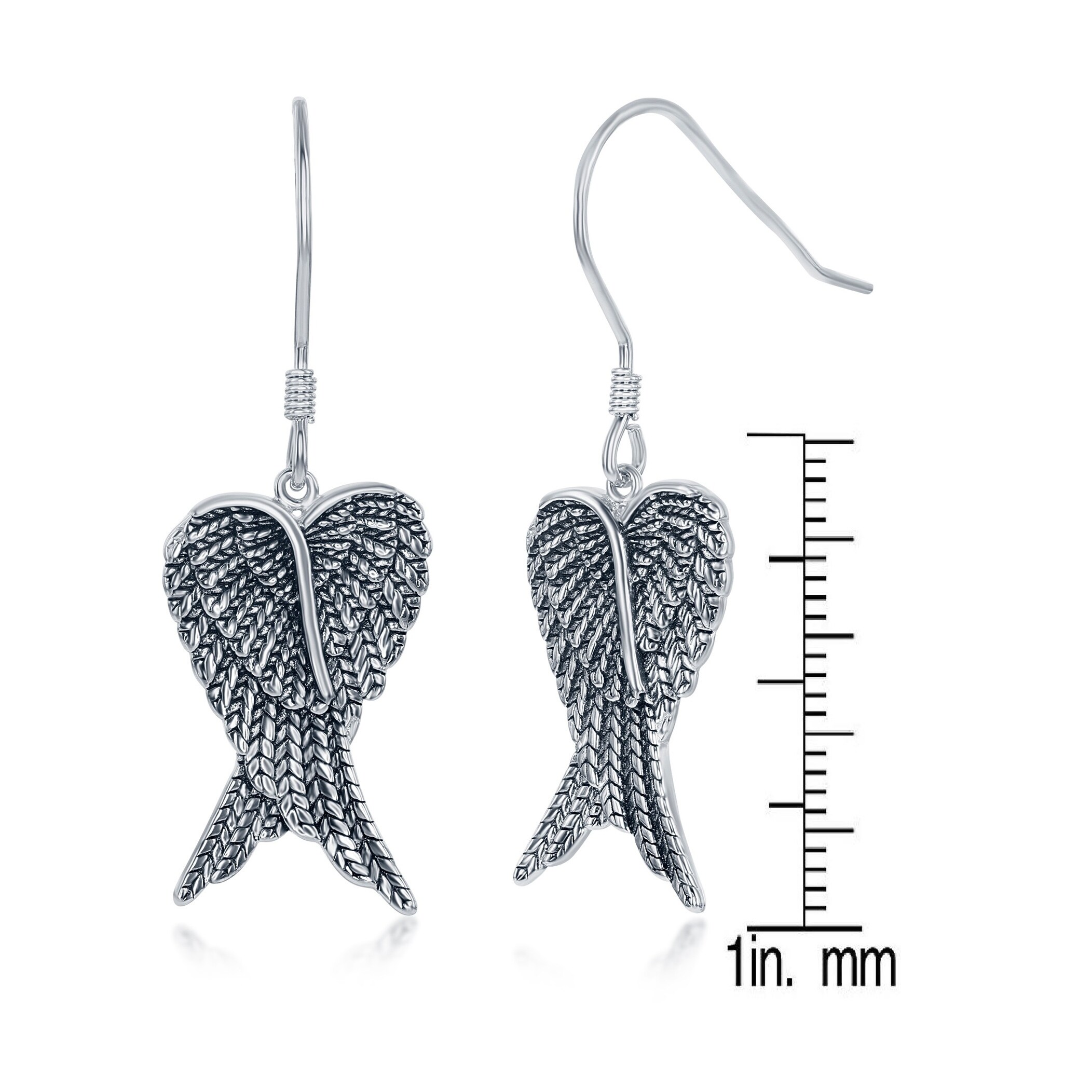 La Preciosa Sterling Silver Oxidized Heart Angel Wings Earrings 24mm La Preciosa Sterling Silver Oxidized Heart Angel Wings Earrings 24mm