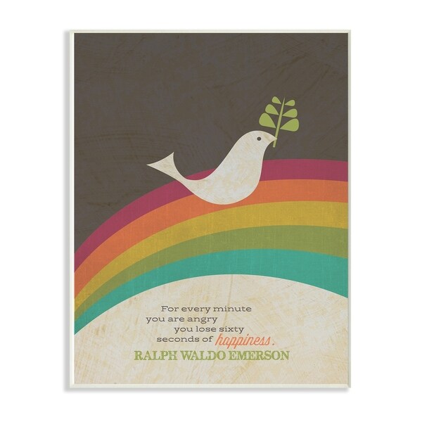 The Stupell Home Decor Collection Emerson Happiness Typography Peace DoveWood Wall Art, 10x15, Proudly Made in USA - Multi-color
