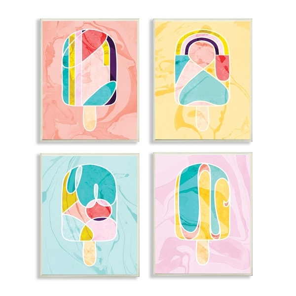 The Stupell Home Decor Collection Mod 80's Pastel Popsicles 4pc Canvas Art Set , 10x15, Proudly Made in USA