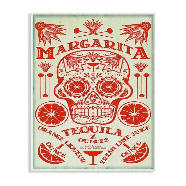 The Stupell Home Decor Collection Red and Blue Margarita Tequila Sugar Skull Wood Wall Art, 10x15, Proudly Made in USA