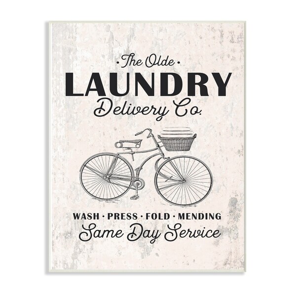 The Stupell Home Decor Collection Black on White Laundry Delivery Co Same Day Service Wood Wall Art,10x15, Proudly Made in USA