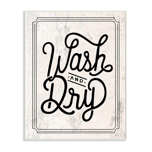 The Stupell Home Decor Collection Black on Off White Wash And Dry Typography Wood Wall Art, 10x15, Proudly Made in USA