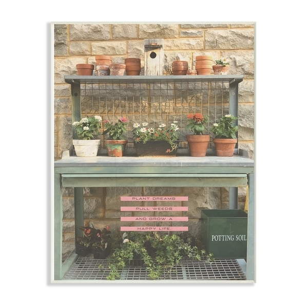 The Stupell Home Decor Collection Pink and Green Plant Dreams Garden Typography Wood Wall Art, 10x15, Proudly Made in USA