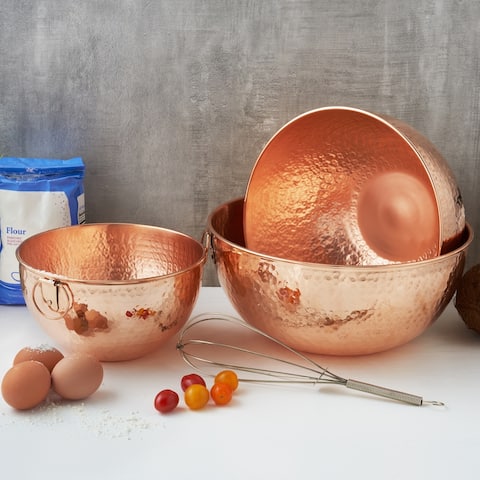 Solid Copper Stone Hammered Beating and Mixing Bowls - 3 Piece Set
