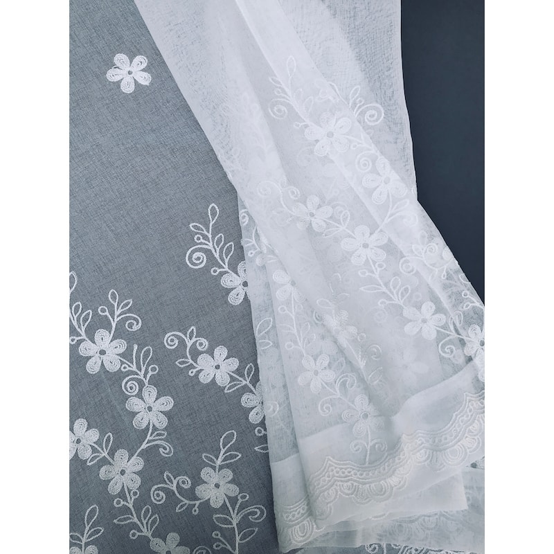 Manor Luxe Blossom Embroidered Sheer Single Curtain Panel