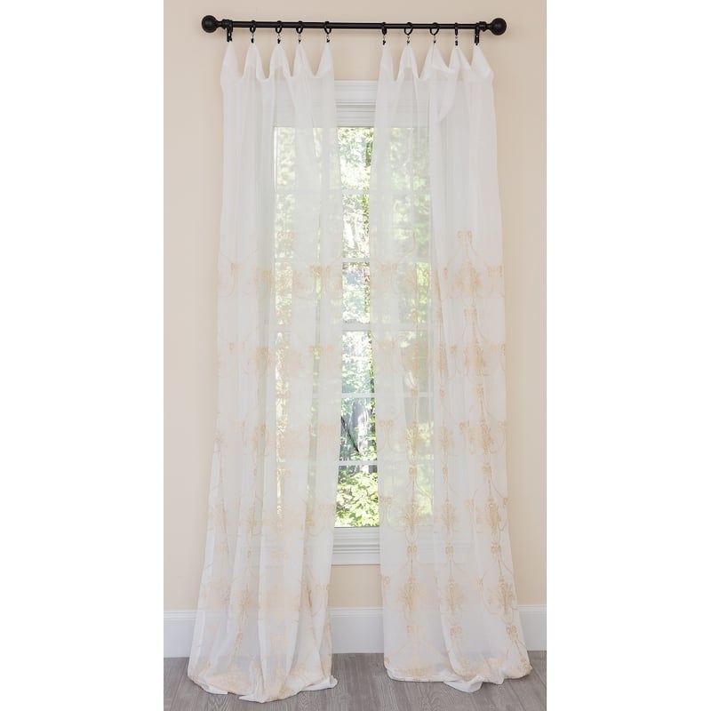 Manor Luxe Lillie Embroidered Sheer Single Curtain Panel - Gold - 54" w x 96" l - 96 Inches