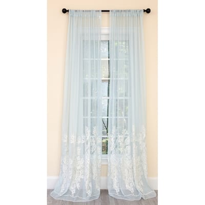 Manor Luxe Vivid Ocean Coral Embroidered Semi Sheer Single Curtain Panel