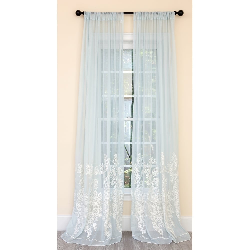 Manor Luxe Vivid Ocean Coral Embroidered Semi Sheer Single Curtain Panel
