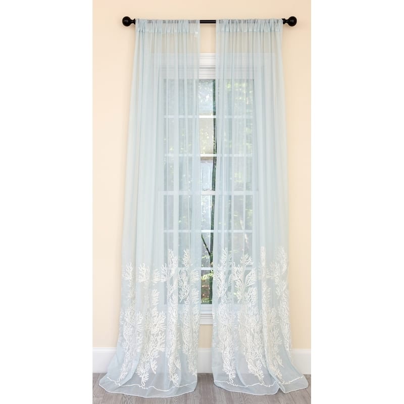 Manor Luxe Vivid Ocean Coral Embroidered Semi Sheer Single Curtain Panel