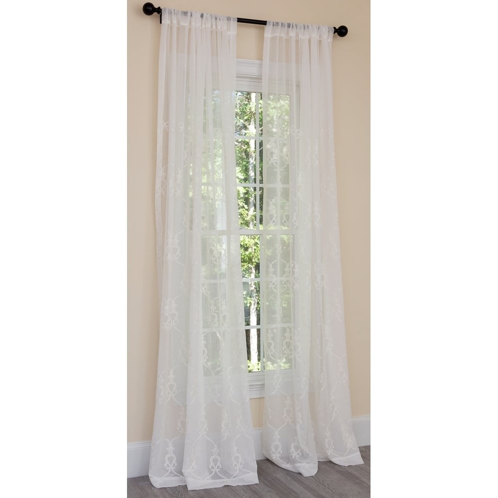 Manor Luxe Mohini Embroidered Sheer Rod Pocket Single Curtain Panel