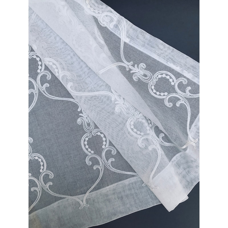 Manor Luxe Mohini Embroidered Sheer Rod Pocket Single Curtain Panel