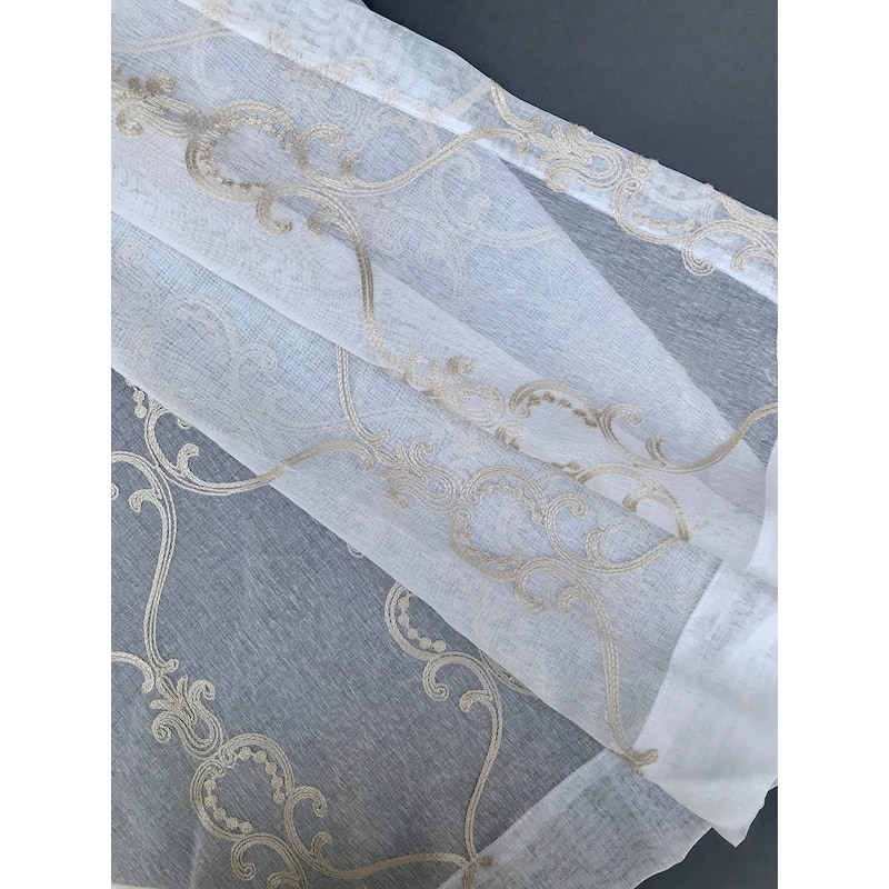Manor Luxe Mohini Embroidered Sheer Rod Pocket Single Curtain Panel