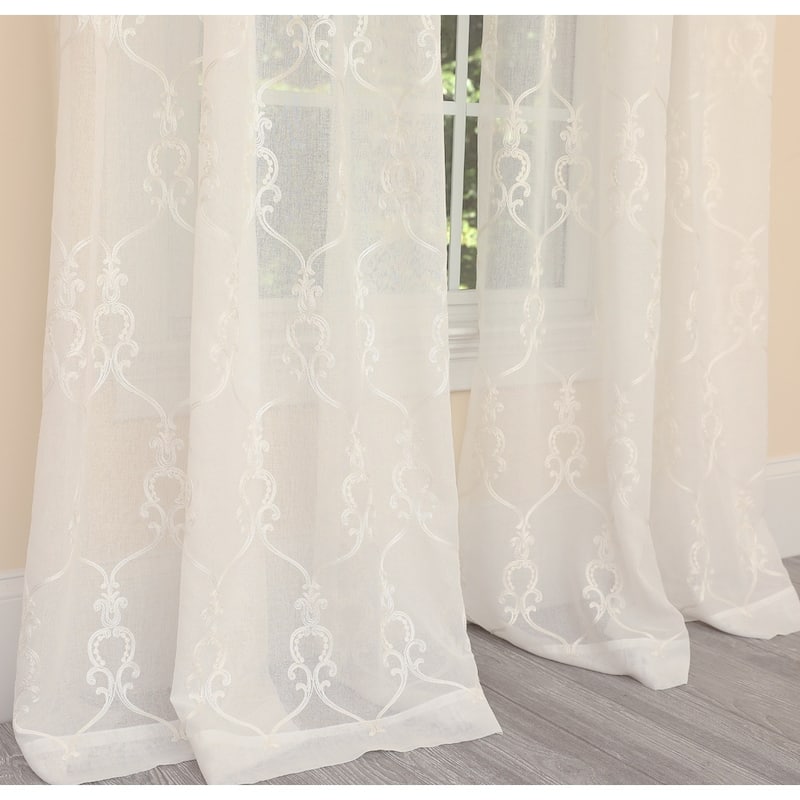 Manor Luxe Mohini Embroidered Sheer Rod Pocket Single Curtain Panel