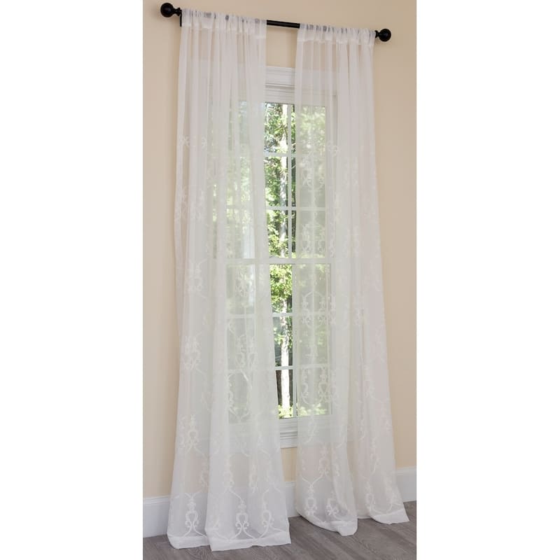 Manor Luxe Mohini Embroidered Sheer Rod Pocket Single Curtain Panel