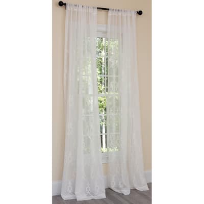 Manor Luxe Mohini Embroidered Sheer Rod Pocket Single Curtain Panel