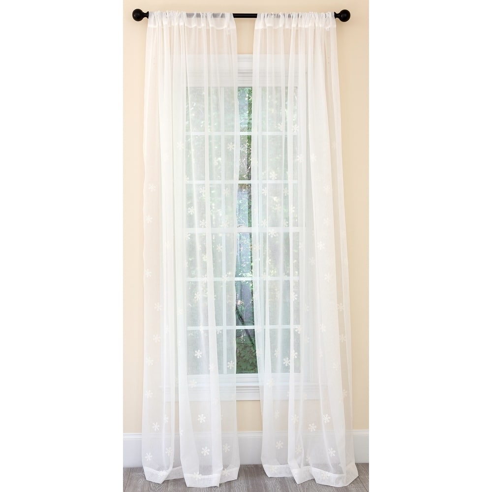 Manor Luxe Falling Snowflake Embroidered Sheer Single Curtain Panel