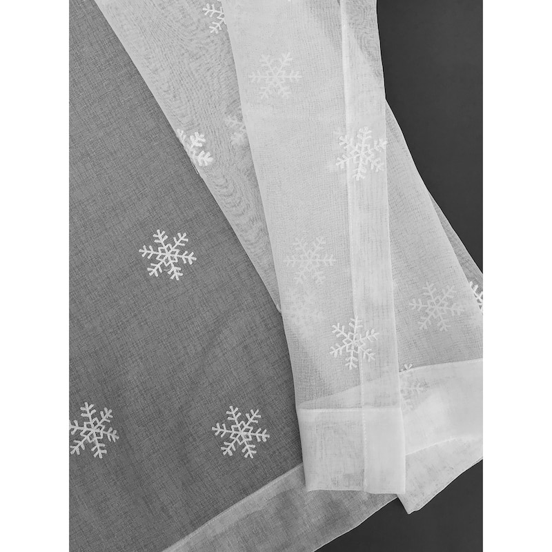 Manor Luxe Falling Snowflake Embroidered Sheer Single Curtain Panel