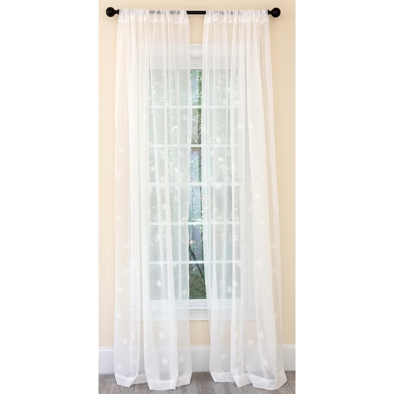 Manor Luxe Falling Snowflake Embroidered Sheer Single Curtain Panel