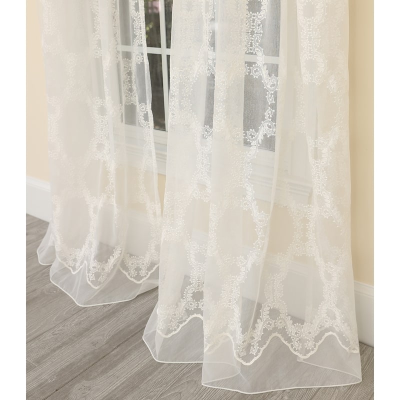 Manor Luxe Krystal Clear Geometric Embroidered Sheer Single Curtain Panel