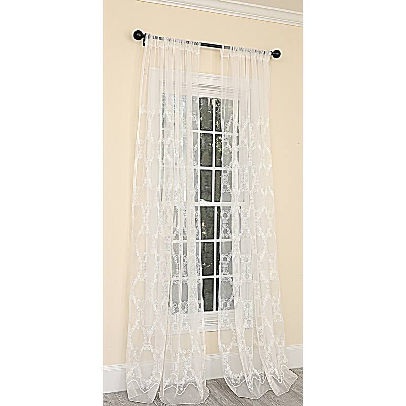 Manor Luxe Krystal Clear Geometric Embroidered Sheer Single Curtain Panel